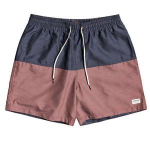 Quicksilver NWT Rust & Navy Color Block Boardshorts Tie-Waist Men $55 Swim XL